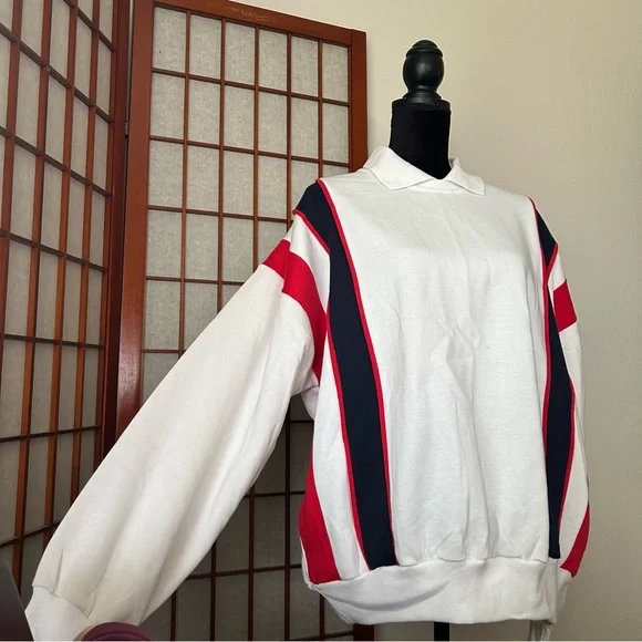 Vintage 80s 90s Men’s Red White and Blue Striped Sweatshirt